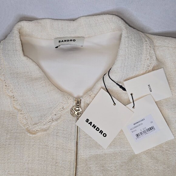 Sandro Gregoria Tweed Zip Mini Dress, Size 38, NWT - Picture 5 of 6